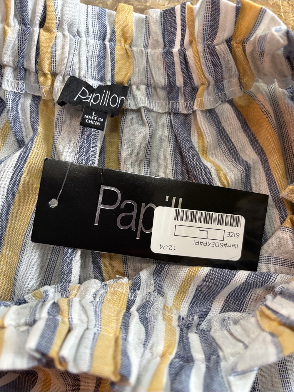PAPILLON Striped Blue and Yellow Drawstring WIDE LEG Pants NWT size L - Picture 7 of 11
